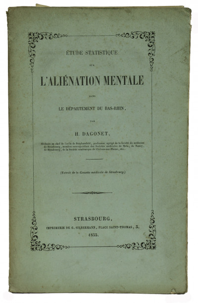 Étude statistique sur l'aliénation mentale dans le département du Bas-Rhin. 