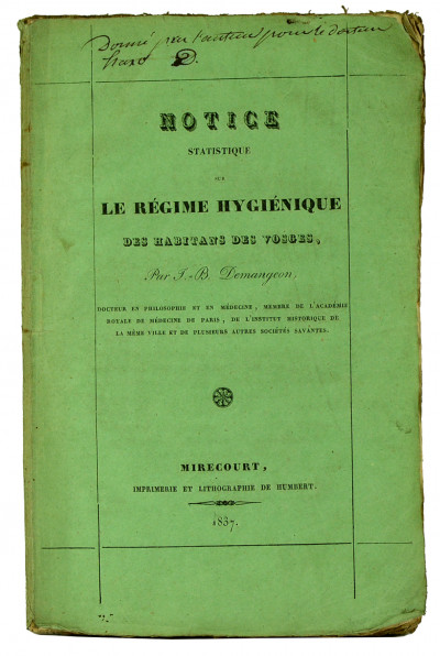 Notice statistique sur le régime hygiénique des habitans des Vosges. 