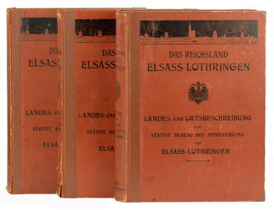 Das Reichsland Elsass-Lothringen. Landes- und Ortsbeschreibung. Bd. 1 : Erster Theil : Allgemeine Landesbeschreibung (1898-1901). Zweiter Theil : Statistische Angaben (1901). Bd. 2 : Dritter Theil : Ortsbeschreibung (1901-1903). Bd. 3 : Dritter Theil : Ortsbeschreibung, Zweite Hälfte (1901-1903). 
