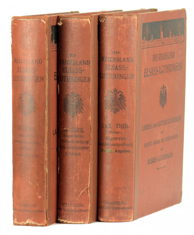 Das Reichsland Elsass-Lothringen. Landes- und Ortsbeschreibung. Bd. 1 : Erster Theil : Allgemeine Landesbeschreibung (1898-1901). Zweiter Theil : Statistische Angaben (1901). Bd. 2 : Dritter Theil : Ortsbeschreibung (1901-1903). Bd. 3 : Dritter Theil : Ortsbeschreibung, Zweite Hälfte (1901-1903). 