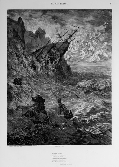 La légende du Juif errant. Compositions et dessins par Gustave Doré, gravés sur bois par F. Rouget, O. Jahyer et J. Gauchard, imprimés par J. Best. Poème avec prologue et épilogue par Pierre Dupont. Préface et notice bibliographique par Paul Lacroix (Bibliophile Jacob). Avec la Ballade de Béranger mise en musique par Ernest Doré. 