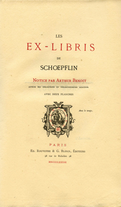 Les Ex-Libris de Schoepflin. Notice par Arthur Benoit. Avec deux planches. 