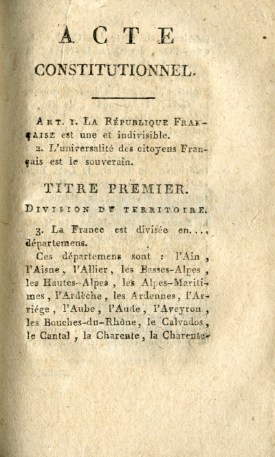 Acte constitutionnel de la République française, précédé de la Déclaration des droits de l'Homme et du Citoyen, et du discours prononcé à la Convention nationale, le 5 Messidor, par Boissy d'Anglas, au nom de la Commission des onze. 