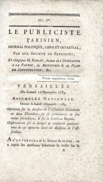 L'Ami du Peuple, et de nombreux imprimés et manuscrits concernant la Révolution française. 