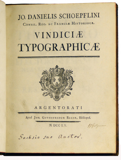 Vindiciae Typographicae. Suivi de Documenta Topographicarum Originum ex Argentinensibus Tabulariis et Bibliothecis nunc primum edita. 