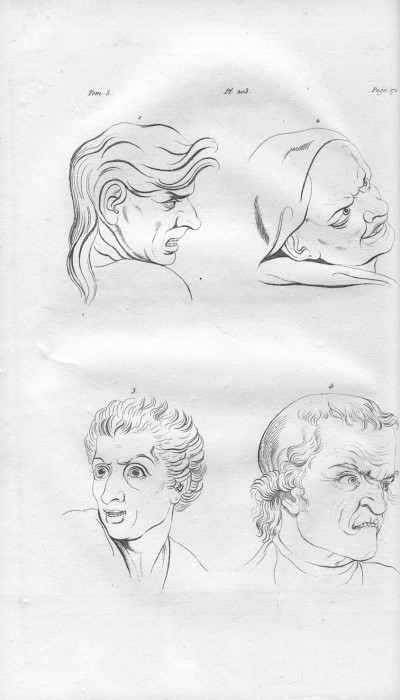 L'art de connaitre les hommes par la physionomie. Nouvelle édition corrigée et disposée dans un ordre plus méthodique, augmentée d'une exposition des recherches ou des opinions de La Chambre, de Porta, de Camper, de Gall, sur la physionomie ; d'une histoire anatomique et physiologique de la face ; précédée d'une notice historique sur l'auteur, par Moreau (de la Sarthe). Ornée de 600 gravures en taille-douce, dont 82 tirées en couleurs et exécutées sous l'inspection de Vincent, peintre. 