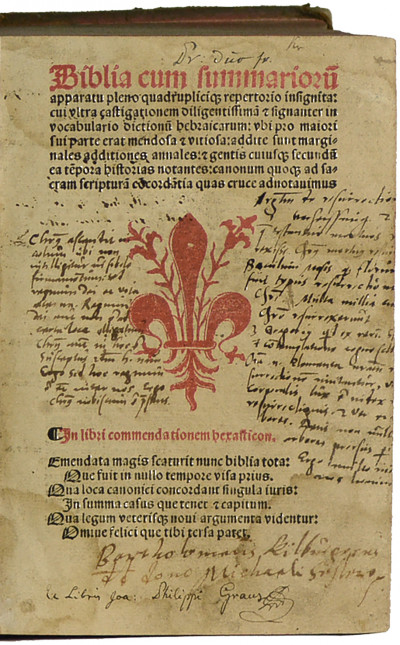 Biblia cum summariorum apparatu pleno quadruplicique repertorio insignita. 