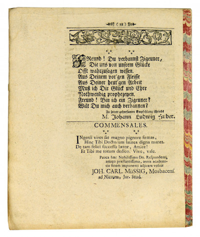 Disputatio inauguralis de circularibus edictis, contra personas palantes, in specie Zingaros, Jauner ind Spitzbuben. 