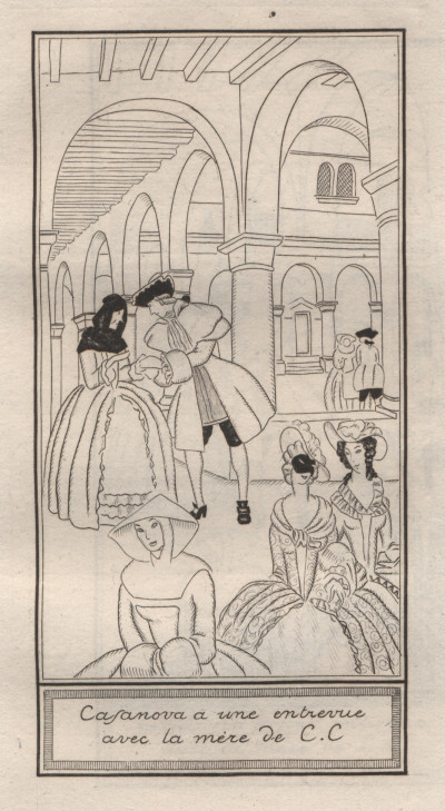 Une aventure de Casanova. Histoire complète de ses amours avec la belle C.C. et la religieuse de Muran. Compositions de S. Sauvage gravées avec la collaboration de E. Feltesse. 