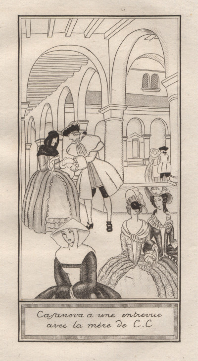 Une aventure de Casanova. Histoire complète de ses amours avec la belle C.C. et la religieuse de Muran. Compositions de S. Sauvage gravées avec la collaboration de E. Feltesse. 