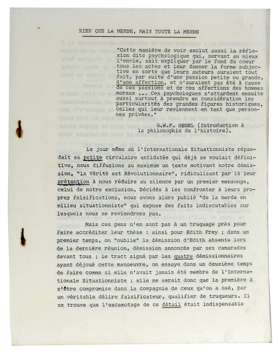 Pour une critique de l'avant-gardisme. L'unique et sa propriété. Suivi de documents relatifs à l'éclatement de l'Internationale Situationniste. 