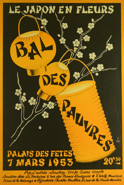 Le Japon en Fleurs. Affiche pour le Bal des Pauvres 1953. 