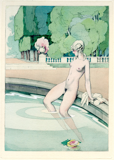 La leçon d'amour dans un parc. Illustrations en couleurs de Brunelleschi. 