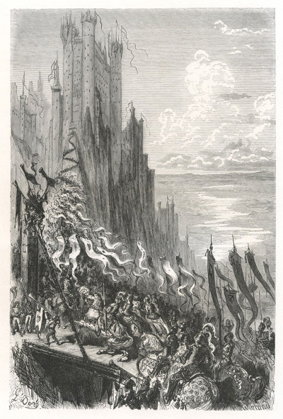 Les aventures du chevalier Jaufre et de la belle Brunissende, traduites par Mary Lafon, illustrées de 20 belles gravures dessinées par G. Doré. 