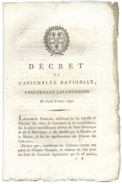 Décret de l'Assemblée nationale, concernant les colonies. Du lundi 8 mars 1790. 