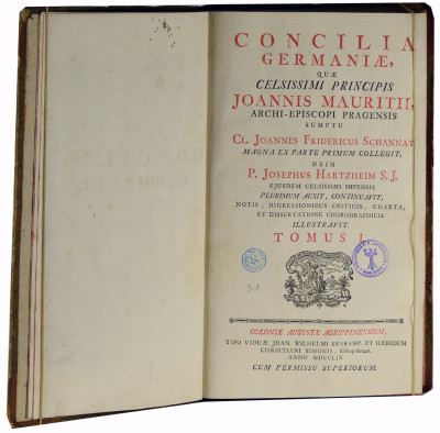 Concilia Germaniae, Quæ Celsissimi Principis Joannis Mauritii, Archi-Episcopi Pragensis Sumptu Cl. Joannes Fridericus Schannat Magna Ex Parte Primum Collegit, Dein P. Josephus Harzheim S. J. … Plurimum Auxit, Continuavit, Notis, Digressionibus Criticis, Charta, Et Dissertatione Chorographicis Illustravit. 