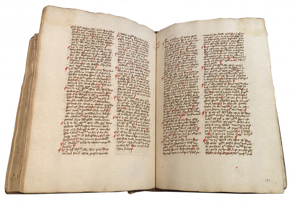 Manuscrit sur papier, en latin, daté de 1427 : CONRADUS DE SOLTAU, Quaestiones super quatuor libri sententiarum Petri Lombardi ; PSEUDO-THOMAS D’AQUIN, De sacramento corporis Domini ; PSEUDO-ALBERT LE GRAND (ou peut-être Albert de Haigerloch d’Oderaltaich ?), Compendium super Ave Maria. Basse-Autriche (Niederösterreich) ou Bohême (peut-être Prague ?), daté de 1427. 