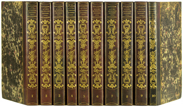 L'art de connaitre les hommes par la physionomie. Nouvelle édition corrigée et disposée dans un ordre plus méthodique, augmentée d'une exposition des recherches ou des opinions de La Chambre, de Porta, de Camper, de Gall, sur la physionomie ; d'une histoire anatomique et physiologique de la face ; précédée d'une notice historique sur l'auteur, par Moreau (de la Sarthe). Ornée de 600 gravures en taille-douce, dont 82 tirées en couleurs et exécutées sous l'inspection de Vincent, peintre. 