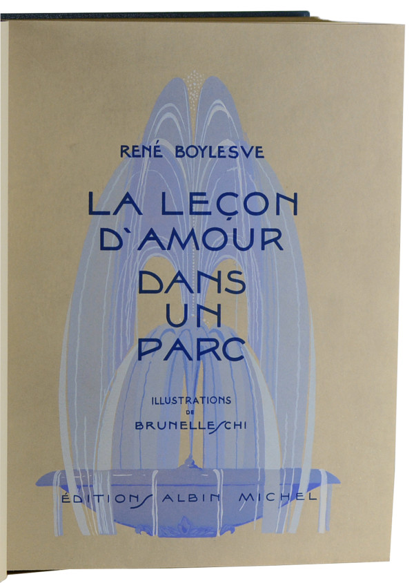La leçon d'amour dans un parc. Illustrations en couleurs de Brunelleschi. 
