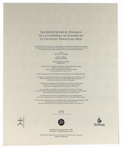 Le livre sculpté de la cathédrale de Strasbourg. Les douze Signes du Zodiaque de la cathédrale de Strasbourg et les douze Travaux des Mois. 