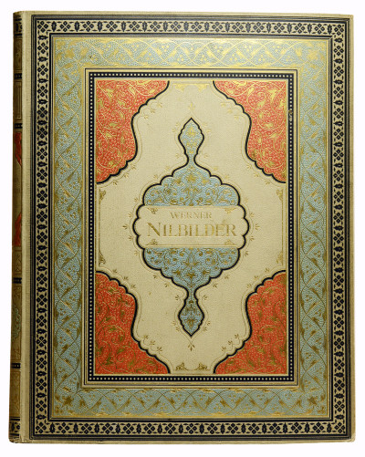 Nilbilder. Vier und Zwanzig Facsimiles nach Aquarellen. Naturaufnahmen während zweier Orientreisen 1862 und 1865 von Karl Werner. Erläuternde Texte von A. E. Brehm und J. Dümichen. Pantographie-Ausgabe Seitz-Patent. 