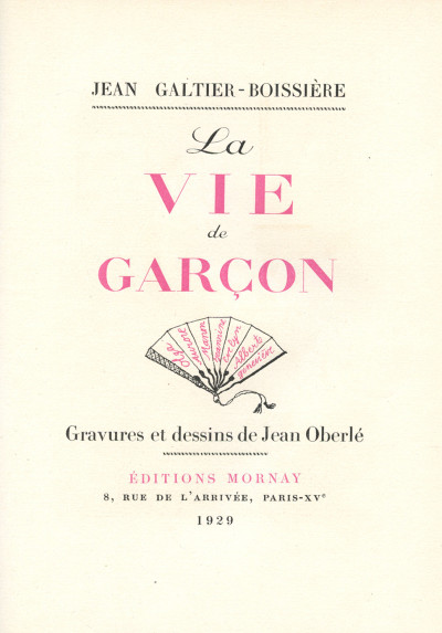 La vie de Garçon. Gravures et dessins de Jean Oberlé. 