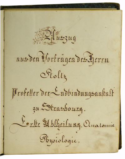 Manuscrit de cours d’accouchement, anatomie et physiologie rédigé d’après l’enseignement du professeur Stoltz. 