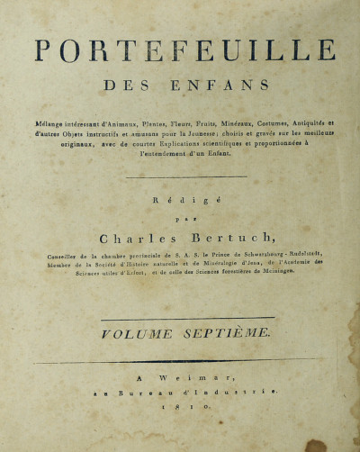 Portefeuille des enfants. Mélange intéressant d'Animaux, Plantes, Fleurs, Fruits, Minéraux, Costumes, Antiquités et d'autres Objets instructifs et amusants pour la Jeunesse ; choisis et gravés sur les meilleurs originaux, avec de courtes Explications scientifiques et proportionnées à l'entendement d'un Enfant. - Bilderbuch für Kinder. 