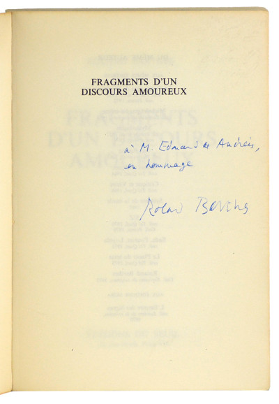 Fragments d'un discours amoureux. 
