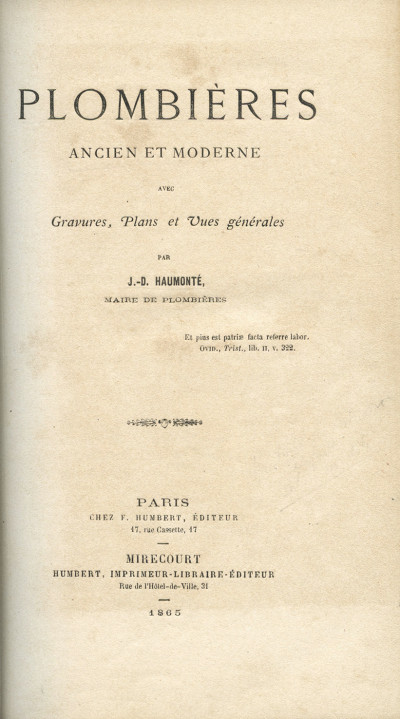Plombières ancien et moderne. Avec gravures, plans et cartes. 