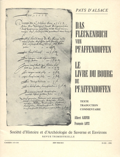 Das Fleckenbuch von Pfaffenhoffen. Le Livre du bourg de Pfaffenhoffen. Texte, traduction, commentaire. 
