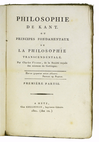 Philosophie de Kant, ou Principes fondamentaux de la philosophie transcendentale. 
