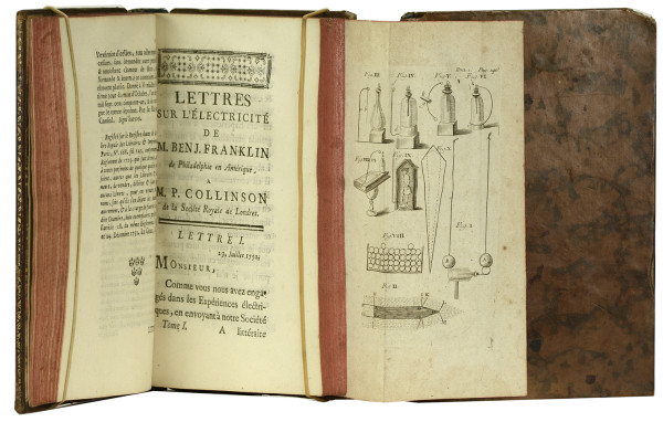 Expériences et observations sur l'électricité faites à Philadelphie en Amérique par Monsieur Benjamin Franklin ; & communiquées dans plusieurs Lettres à M. P. Collinson de la Société Royale de Londres. Traduites de l'anglois. Seconde édition. Revue, corrigée & augmentée d'un supplément considérable du même Auteur, avec des Notes & des Expériences nouvelles par M. D'Alibard. 