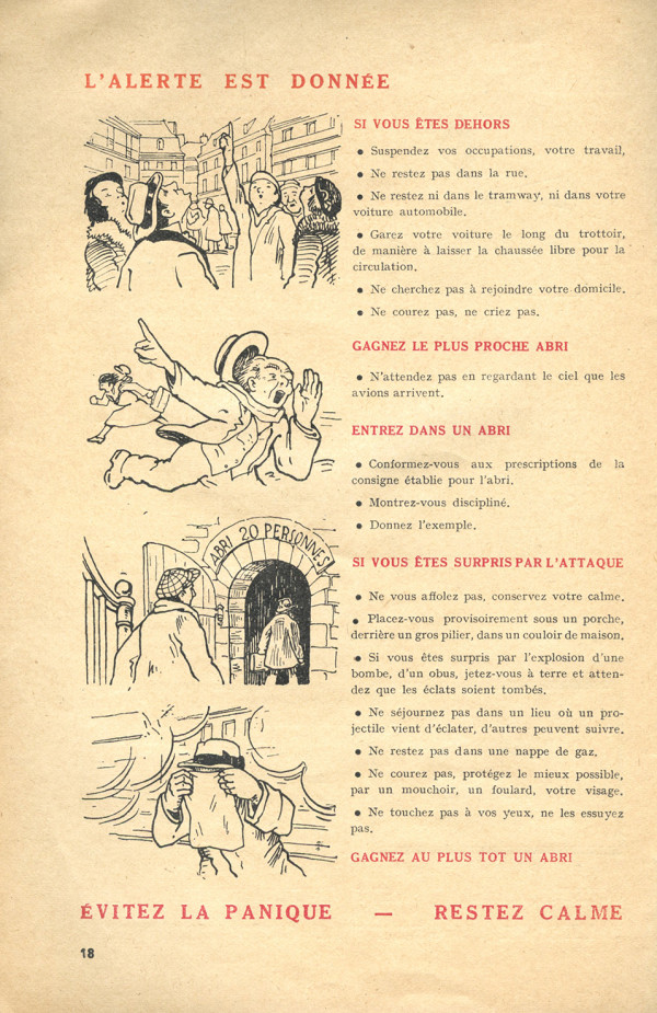 Département du Bas-Rhin. Recommandations officielles à la population civile pour se protéger en cas d’attaque aérienne. Ce qu'il faut faire. Ce qu'il ne faut pas faire pour vous protéger. Texte français - allemand. 