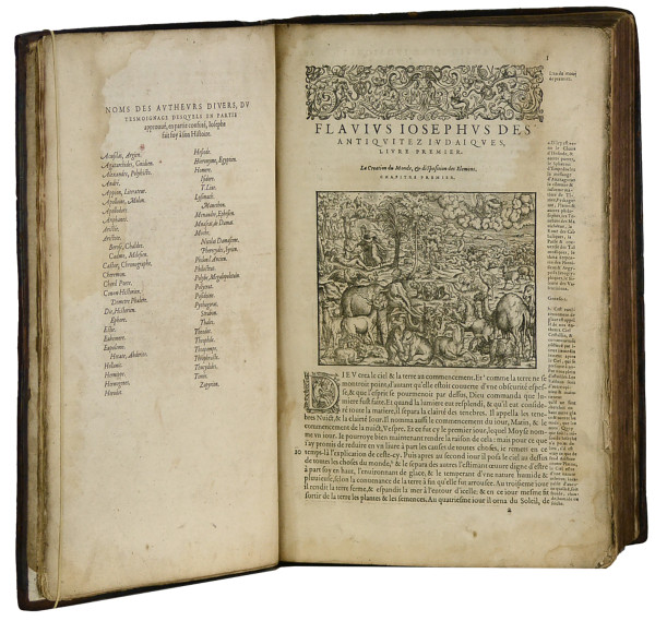 Histoire de Fl. Josèphe, sacrificateur hebrieu, mise en françois, reveuë sur le grec et illustrée de chronologie, figures, annotations et tables, tant des chapitres que des principales matières, par D. Gilb. Genebrard. 