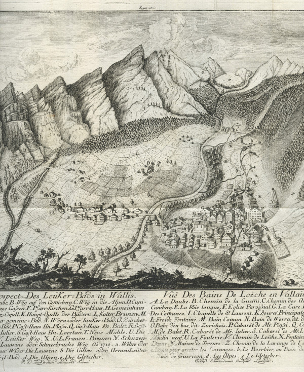 Description & analyse des eaux minérales des bains de Loèche, en Valais, de leurs sources, effets & usages. 