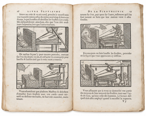 La Pyrothecnie, ou Art du feu, contenant dix livres. Ausquels est amplement traicté de toutes sortes & diversité de minières, fusions & séparations des métaux : des formes & moules pour jetter artilleries, cloches & toutes autres figures : des distillations, des mines, contremines, pots, boulets, fusées, lances, & autres feux artificiels concernans l’art militaire, & autres choses dependantes du feu. Composée en Italien par le Seigneur Vanoccio Biringuccio Siennois. Et depuis traduite en François par Jacques Vincent. 