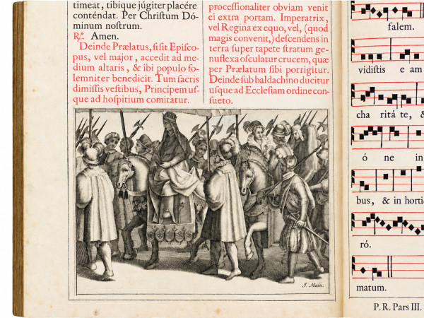 Pontificale Romanum Clementis VIII. Primum ; nunc denuo Urbani VIII. auctoritate recognitum. In tres partes sive tres tomos divisum, pro faciliori Pontificum usu. 