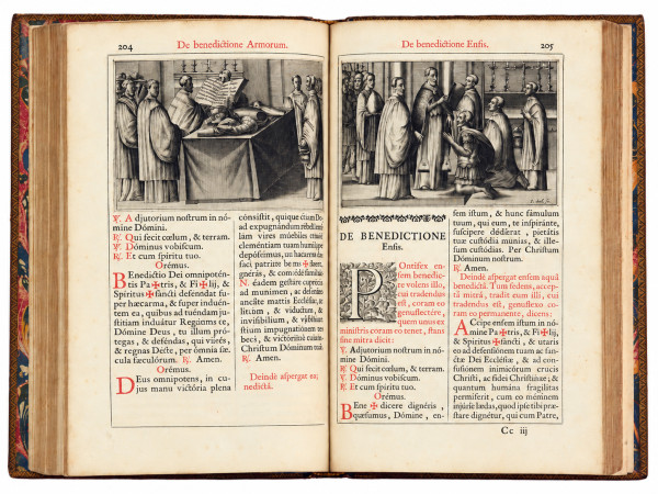 Pontificale Romanum Clementis VIII. Primum ; nunc denuo Urbani VIII. auctoritate recognitum. In tres partes sive tres tomos divisum, pro faciliori Pontificum usu. 