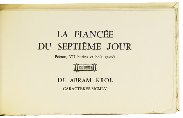 La fiancée du septième jour. Poème, VII burins et bois gravés de Abram Krol. 