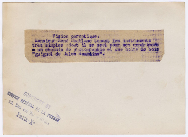 Les expériences de vision paroptique de René Maublanc. Photographies de René Maublanc, Marianne Lams, René Daumal et Roger Vailland. 